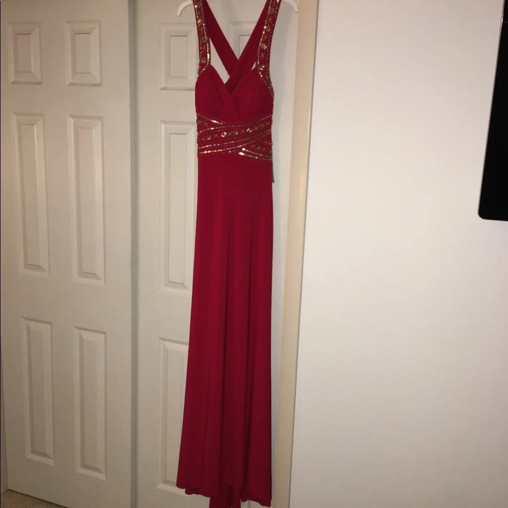 NWT Red prom dress with gold beading
